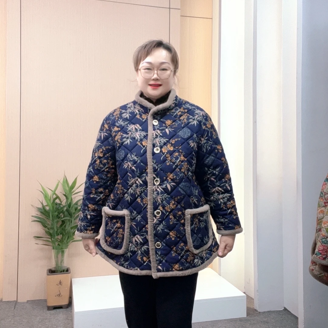 2024秋冬新款加绒夹棉一体保暖显瘦网红中式中国风妈妈棉衣