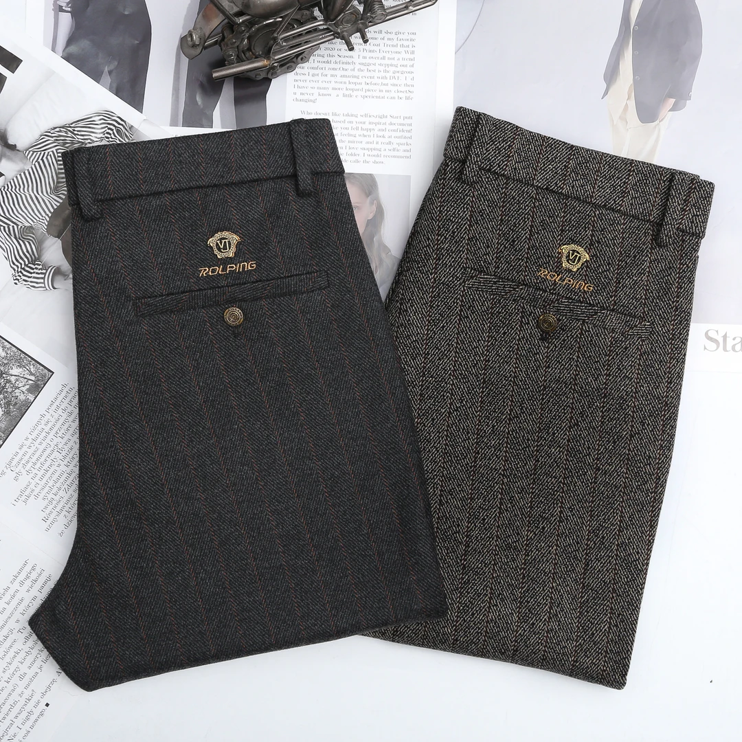 <秋冬上新>男士针织磨毛面料弹力高腰直筒休闲商务男裤男秋冬裤子