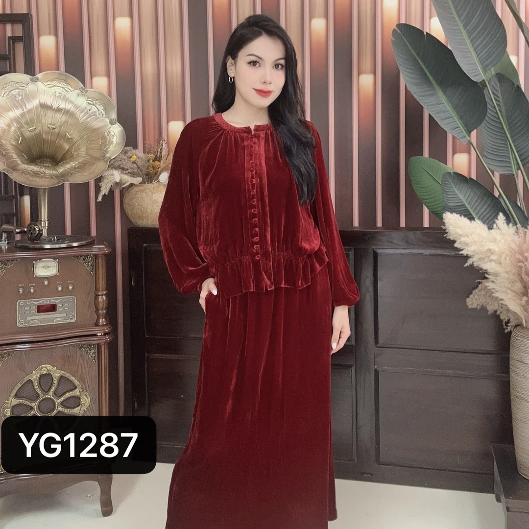 【小北丝绸】满分桑蚕丝丝绒套装YG-1288时尚减龄款（衣54cm裙82cm）