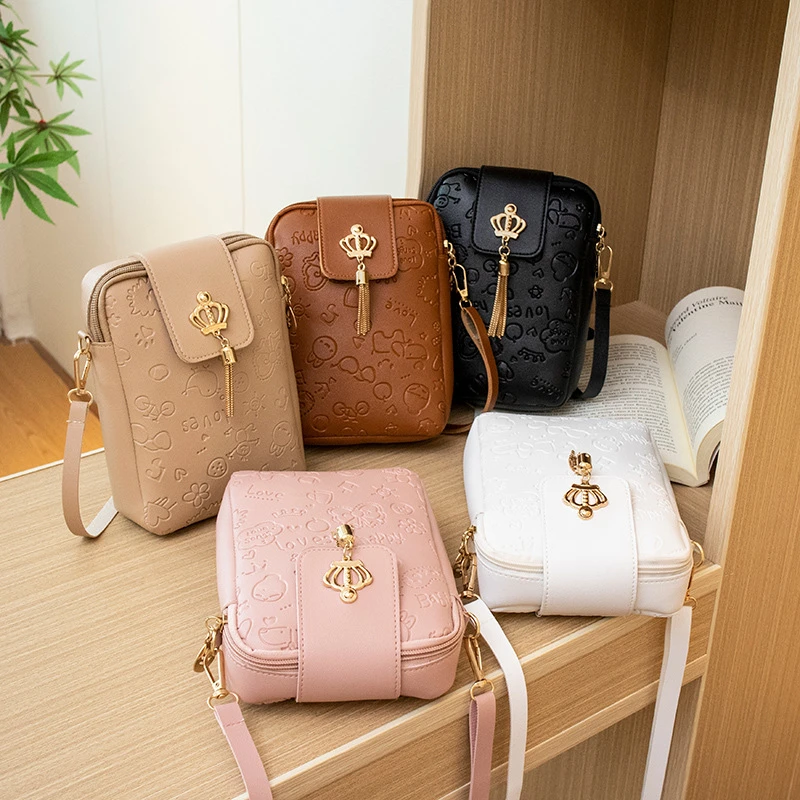 清新甜美手机包2022ladies bag专供包包女休闲简约压花斜挎包