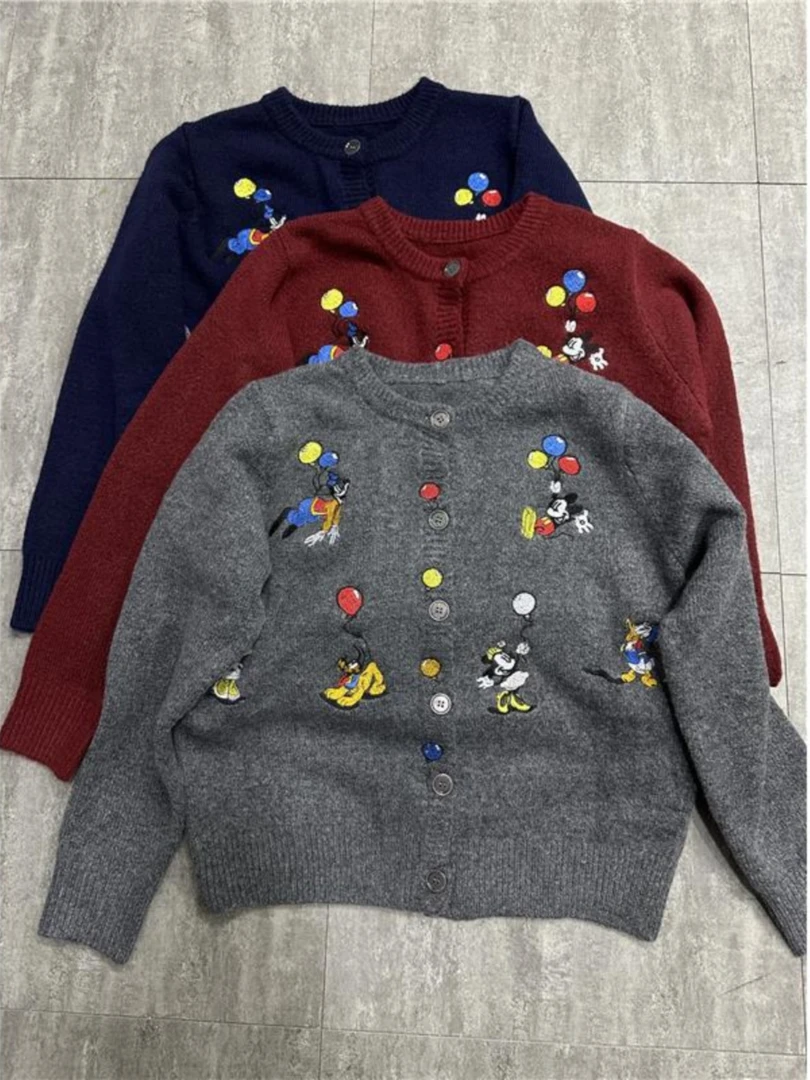 十三行正版冬季2024学院风可爱卡通刺绣针织开衫毛衣女百搭上衣潮