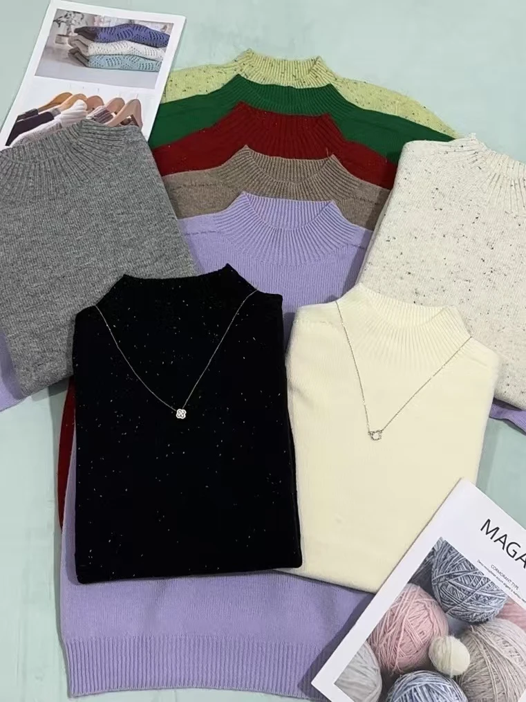 不挑人半高领羊毛衫女毛衣秋冬内搭针织打底衫宽松日常百搭羊毛衫