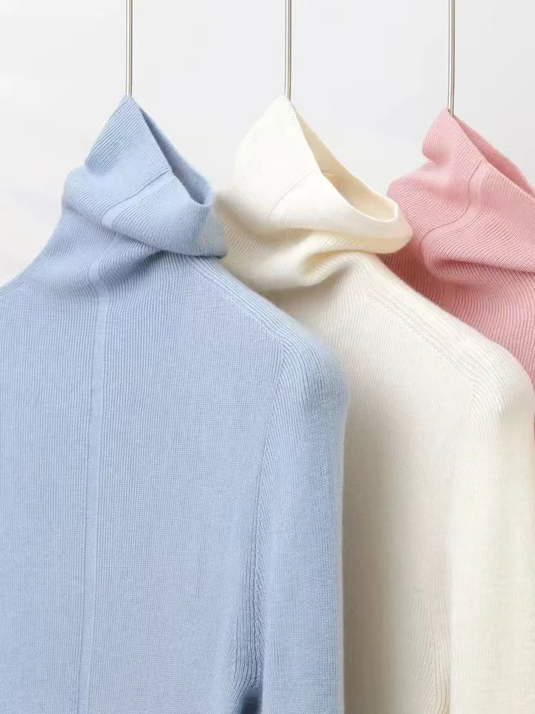 秋冬时尚百搭女士无缝成衣高领毛衣修身针织打底纯色