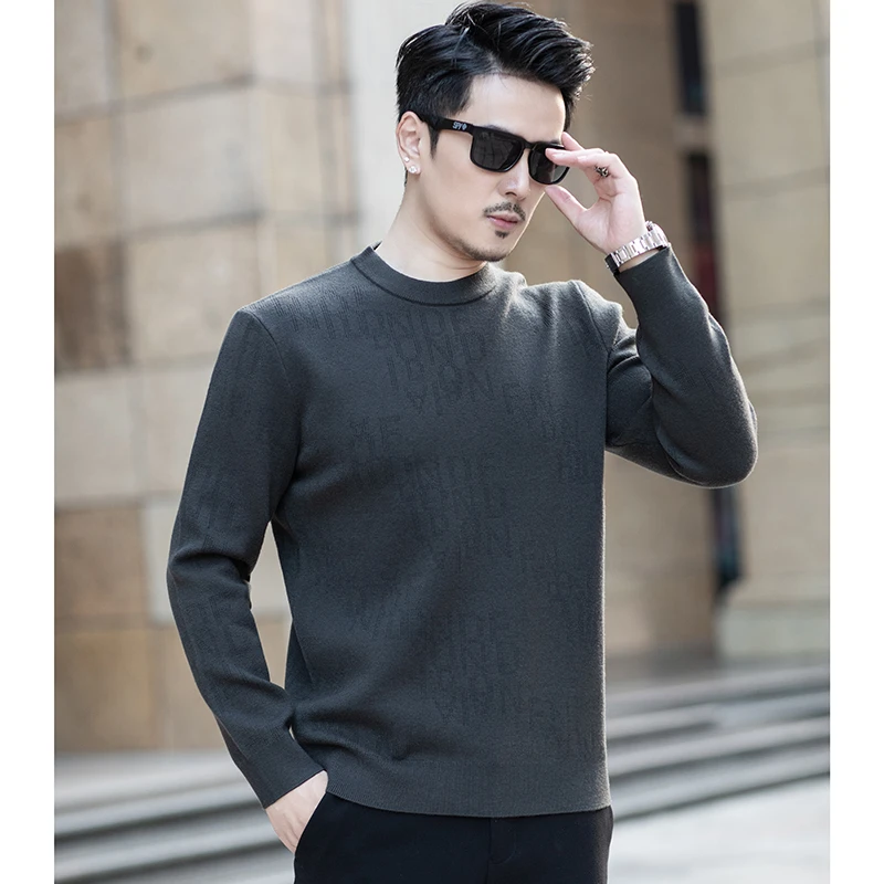 Pierre Cardin2023秋季新品男士大气风格休闲加绒羊毛卫衣保暖