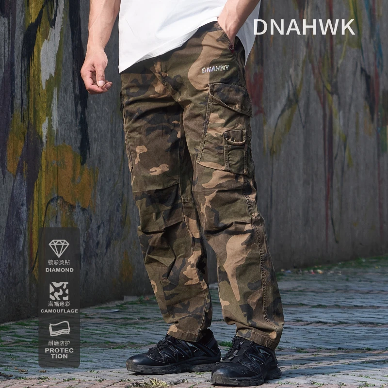DNAHWK迷彩直筒工装裤户外休闲裤春秋新款重磅美式复古阔腿运动裤
