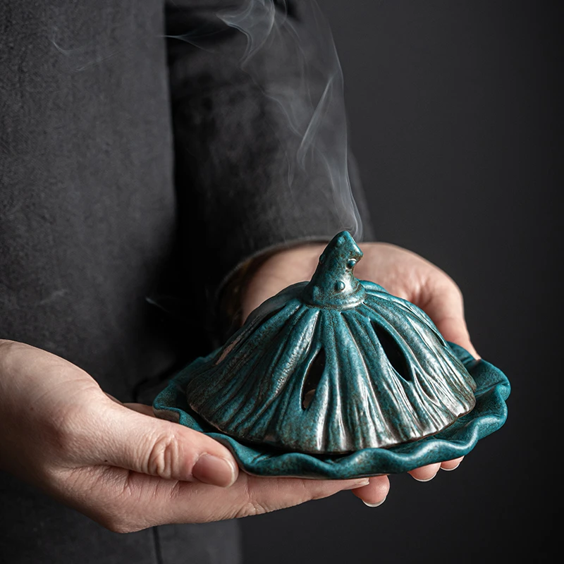 创意莲蓬香炉盘香炉家用室内檀香沉香陶瓷香盒香薰炉香道禅意摆件