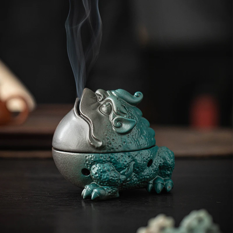 招财金蟾陶瓷盘香炉家用室内檀沉香薰炉中式禅意茶室桌面熏香摆件