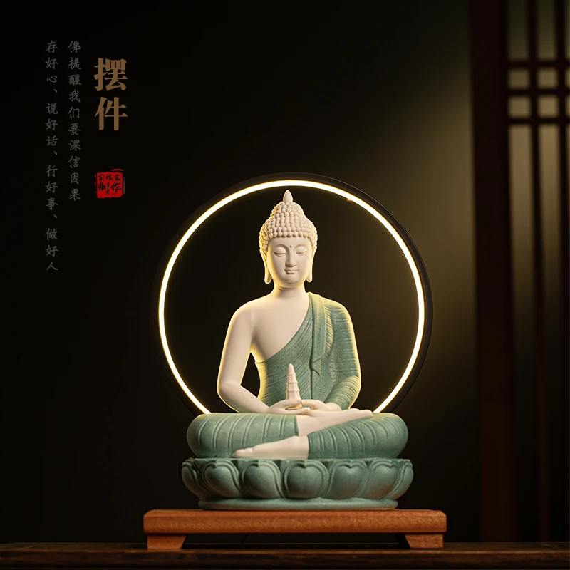 家用陶瓷释迦牟尼纯手工家居摆件玄关博古架送礼新中式国风沙弥