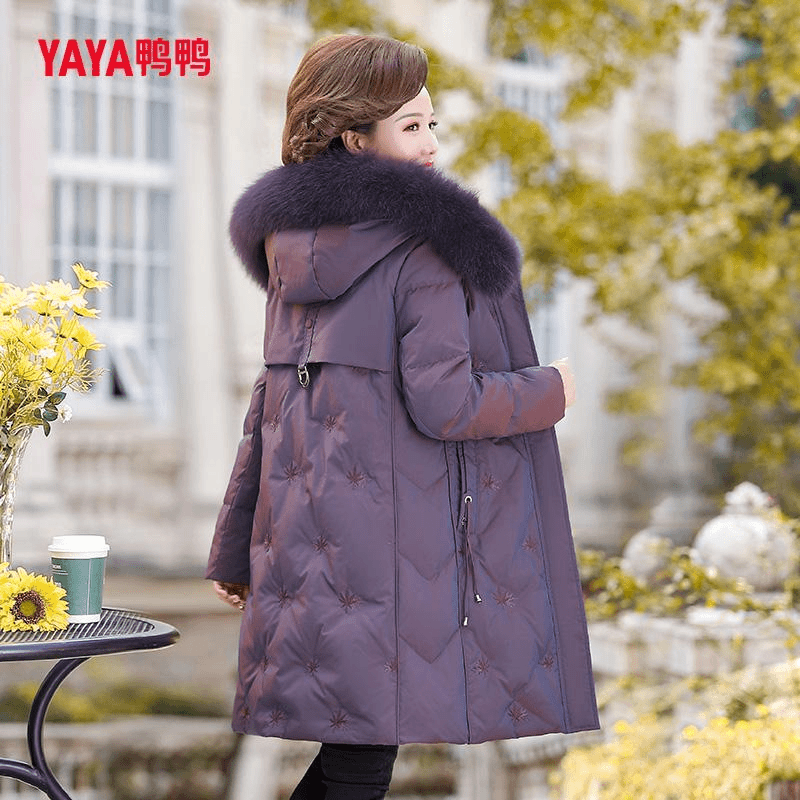YAYA/鸭鸭中年妈妈羽绒服2022新款冬季女士中老年中长款大码外套