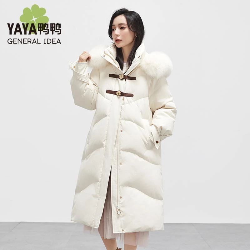 YAYA/鸭鸭【设计师联名】鸭鸭羽绒服时尚女中长款保暖狐狸毛领女士