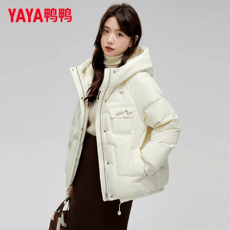 YAYA/鸭鸭羽绒服女2022年新款爆款高级感时髦冬季连帽纯色外套