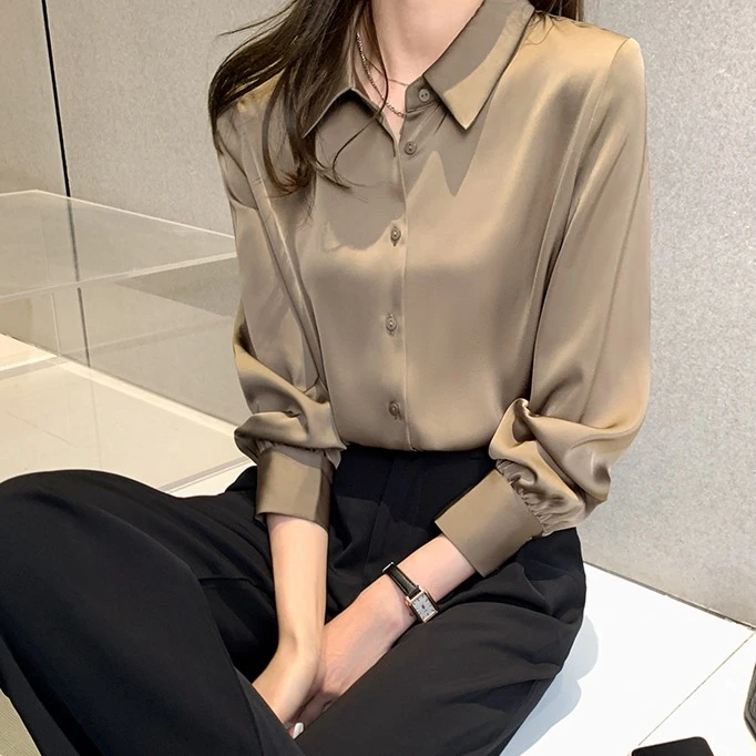 古蒂歌品牌女衬衫高级感气质通勤2025秋季职业时尚百搭醋酸白衬衣