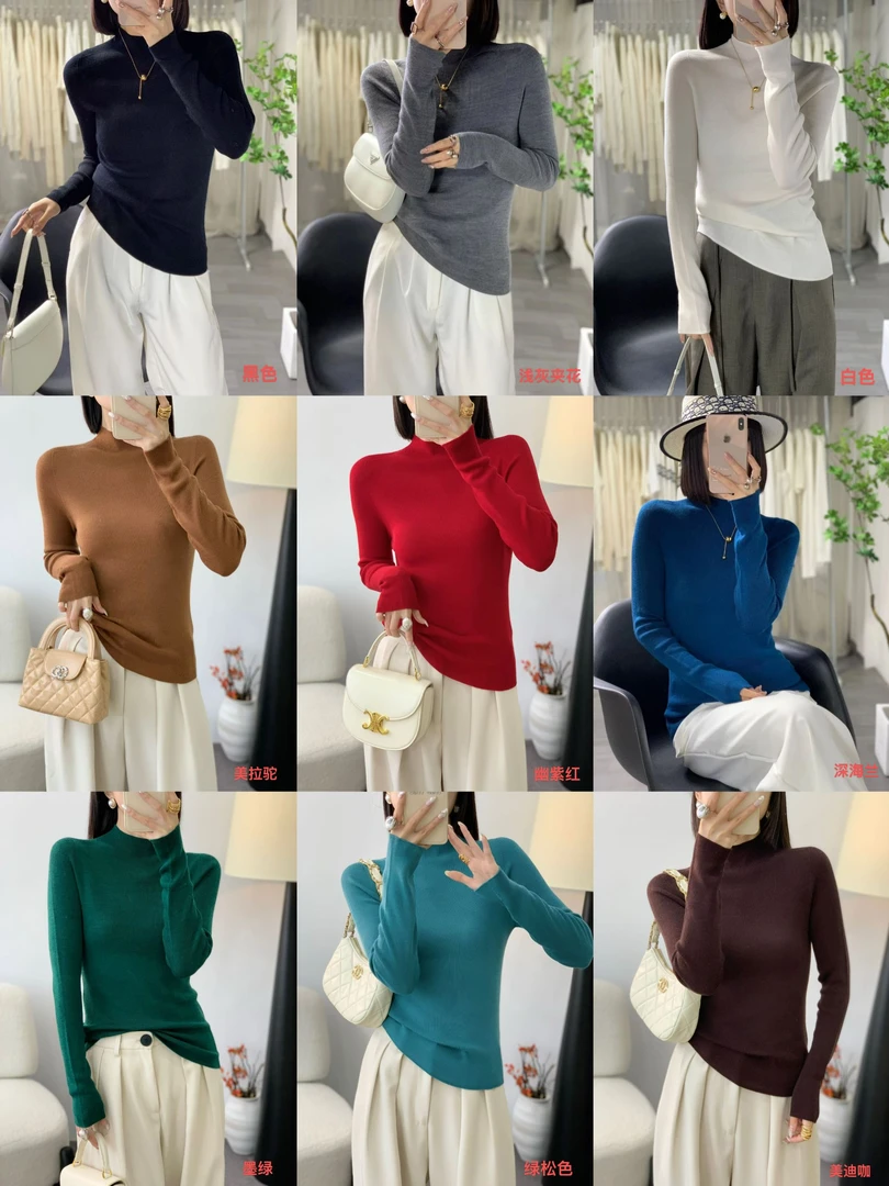 198秋冬半高领长袖羊毛打底