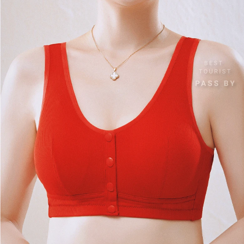 送妈妈本命年大红纯棉内衣文胸前开扣无钢圈中老年大码背心式胸罩