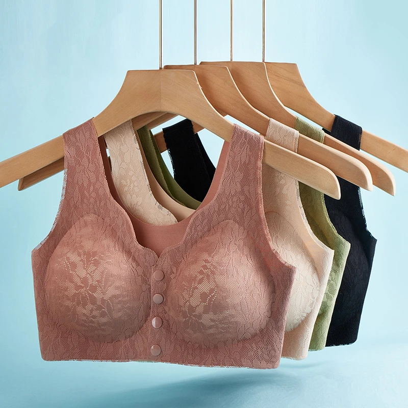 【2件装】妈妈款固定杯无痕无钢圈文胸聚拢透气蕾丝胸罩前开扣内衣