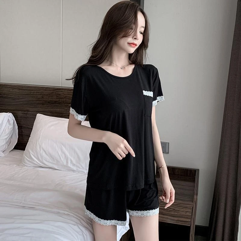 睡衣女夏季薄款2024新款莫代尔夏天洋气网红短袖家居服两件套夏