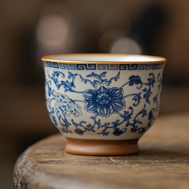 青花汝窑主人杯个人专用喝茶杯单杯个高档茶盏品茗杯大号陶瓷茶具