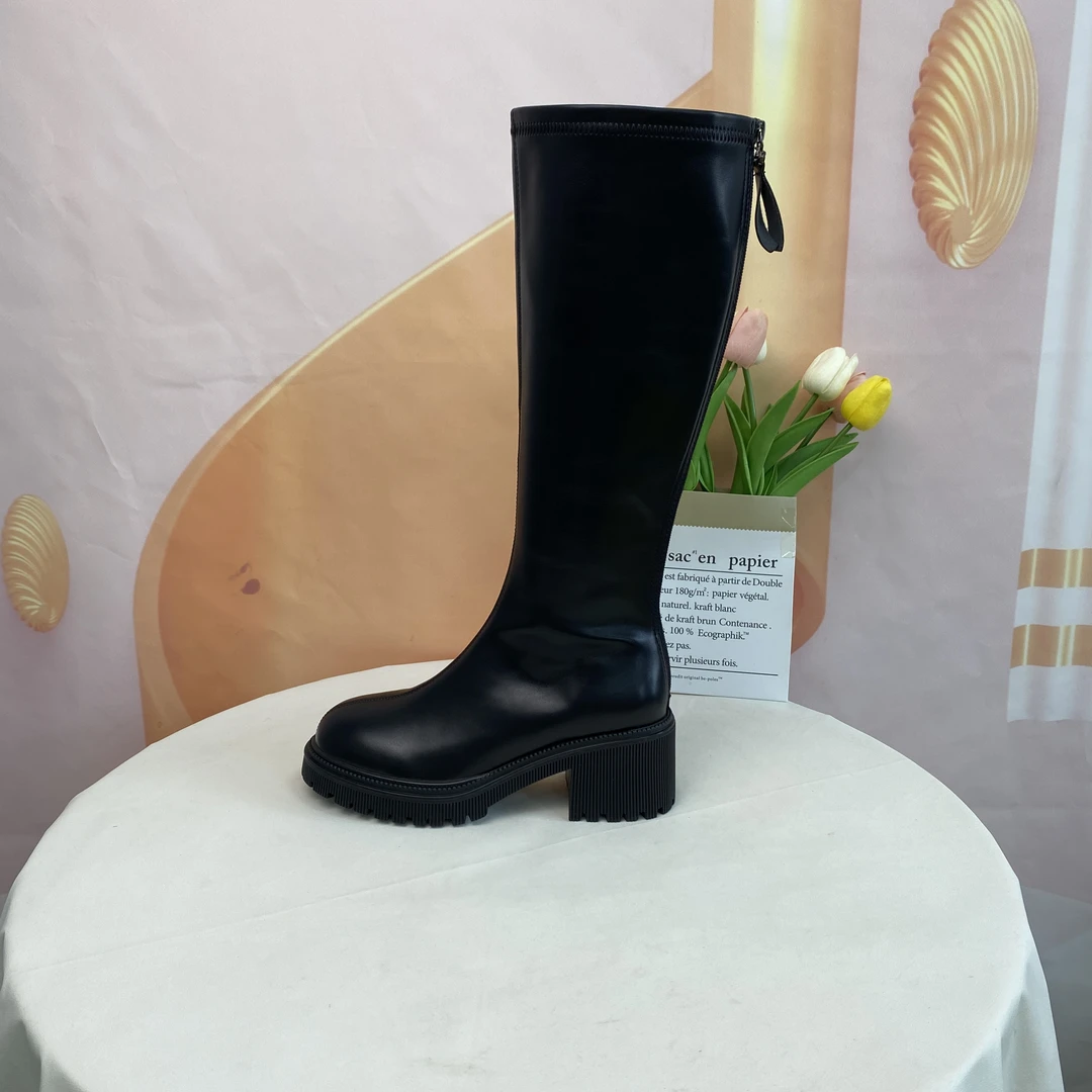 D2015秋冬时尚法式粗跟单里不过膝高筒靴F