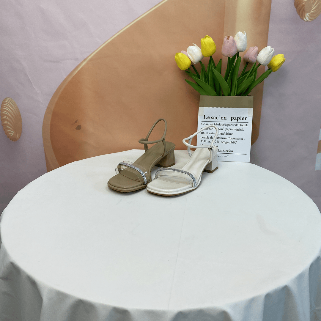 20105夏季新款水钻一字带粗跟凉鞋H1