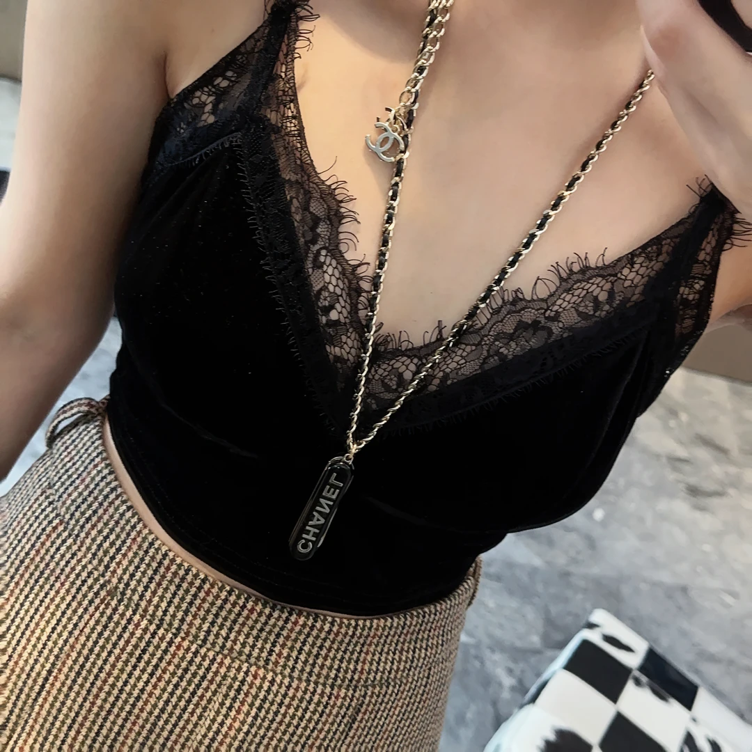 BAGALIO设计感法式蕾丝打底丝绒抹胸小吊带