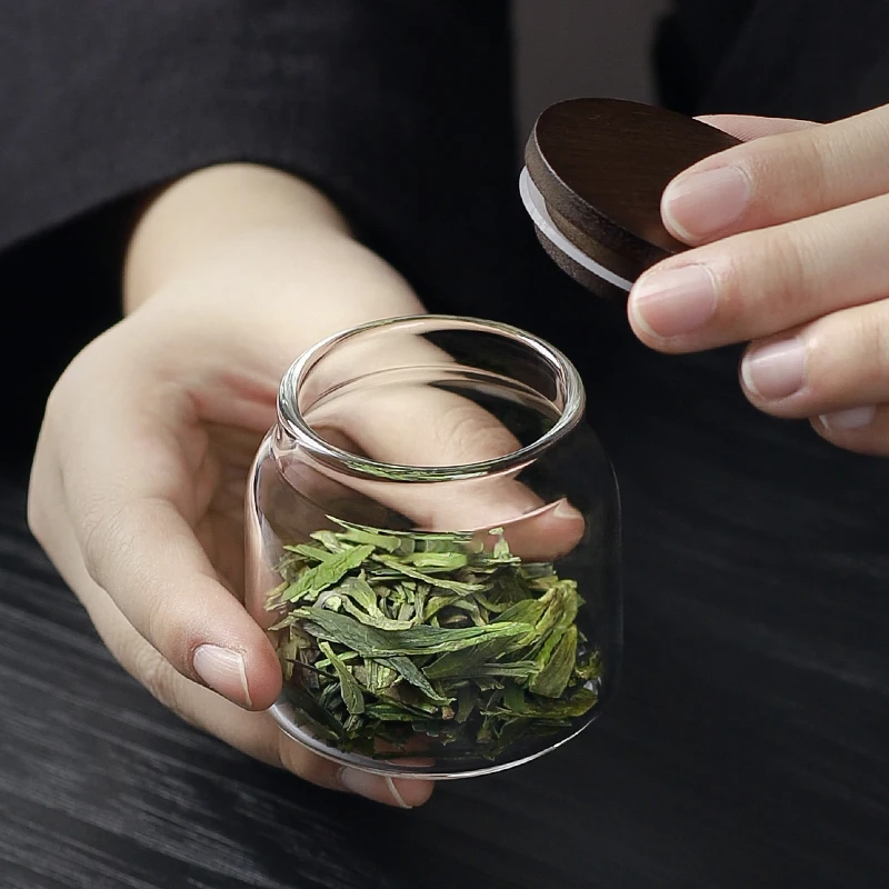 旅行便携透明玻璃茶叶罐小号密封罐储茶罐子防潮出差用小型茶叶罐
