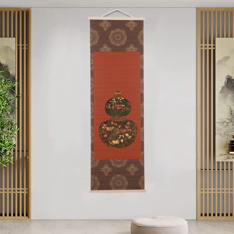 新中式竹丝装饰画竹挂画竹卷帘禅意葫芦画茶室书房公司民宿装饰画