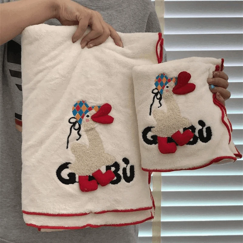 刺绣立体小鸭浴巾毛巾套装长款家用洗澡裹巾情侣款why