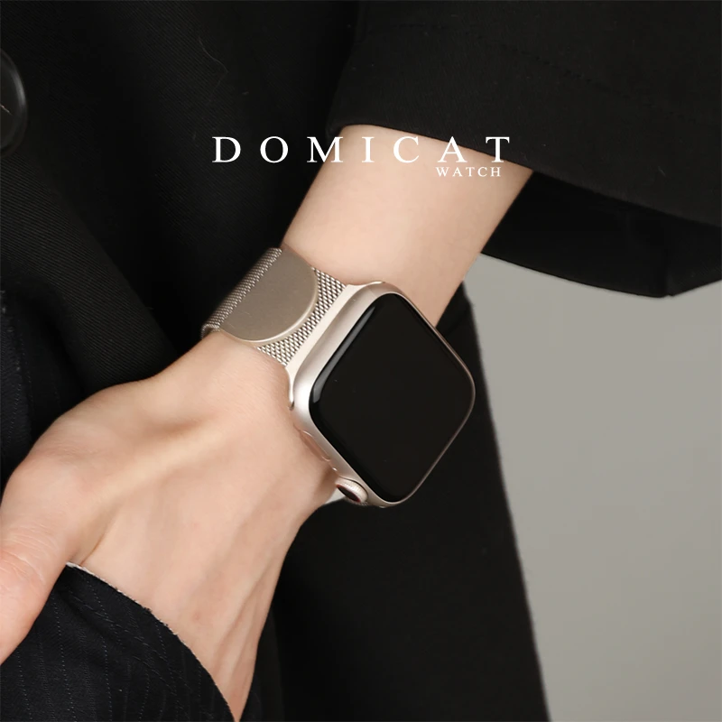 适用applewatchS10苹果手表S9表带女iwatch76SE金属简约华强北8男