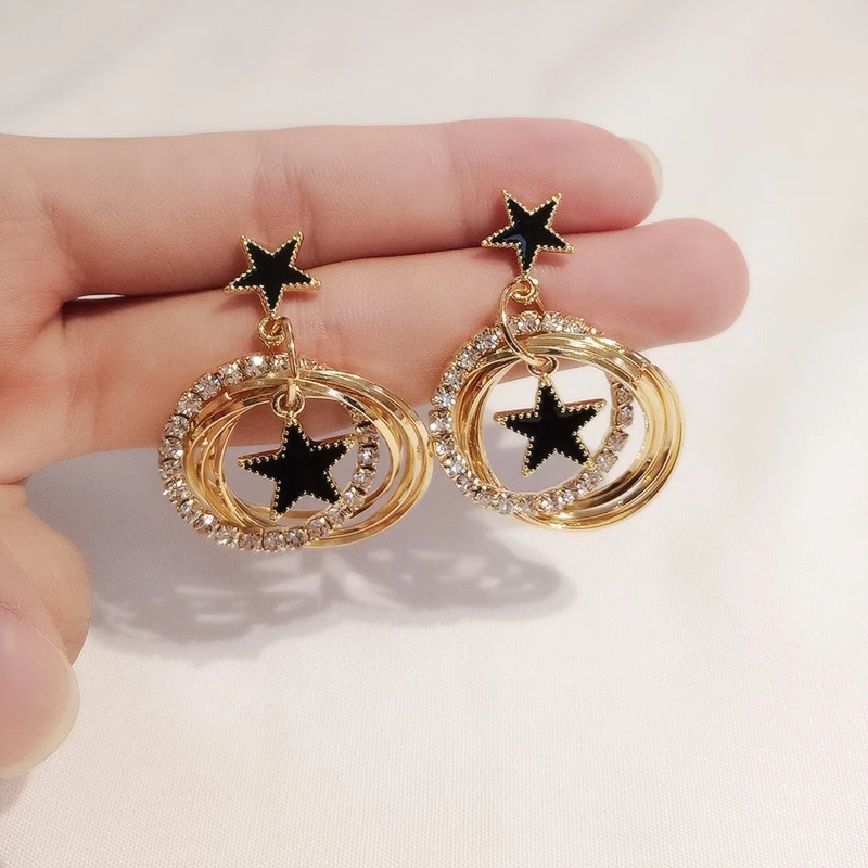 铁合金耳饰 合金耳饰  气质几何五角星 网红时尚百搭长耳环耳钉女