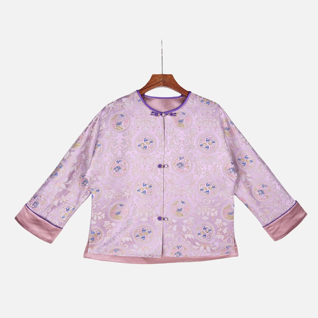 【屿茉】桑蚕丝宋锦中国风气质复古休闲长袖外套上衣女2412577