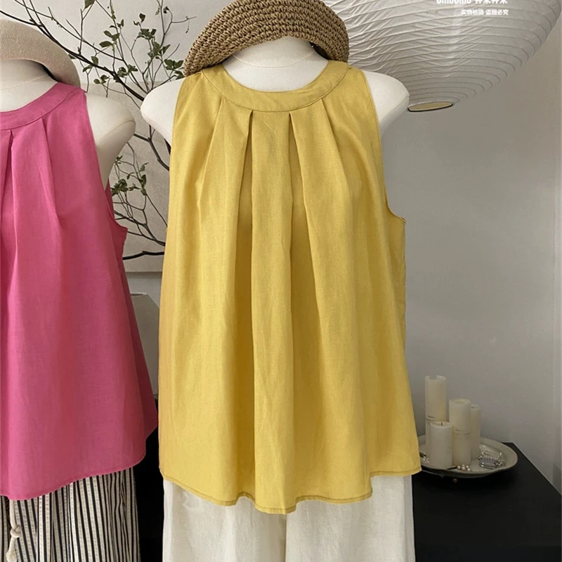 韩系设计感挂脖背心2024夏季新款显瘦气质减龄娃娃衫短款上衣