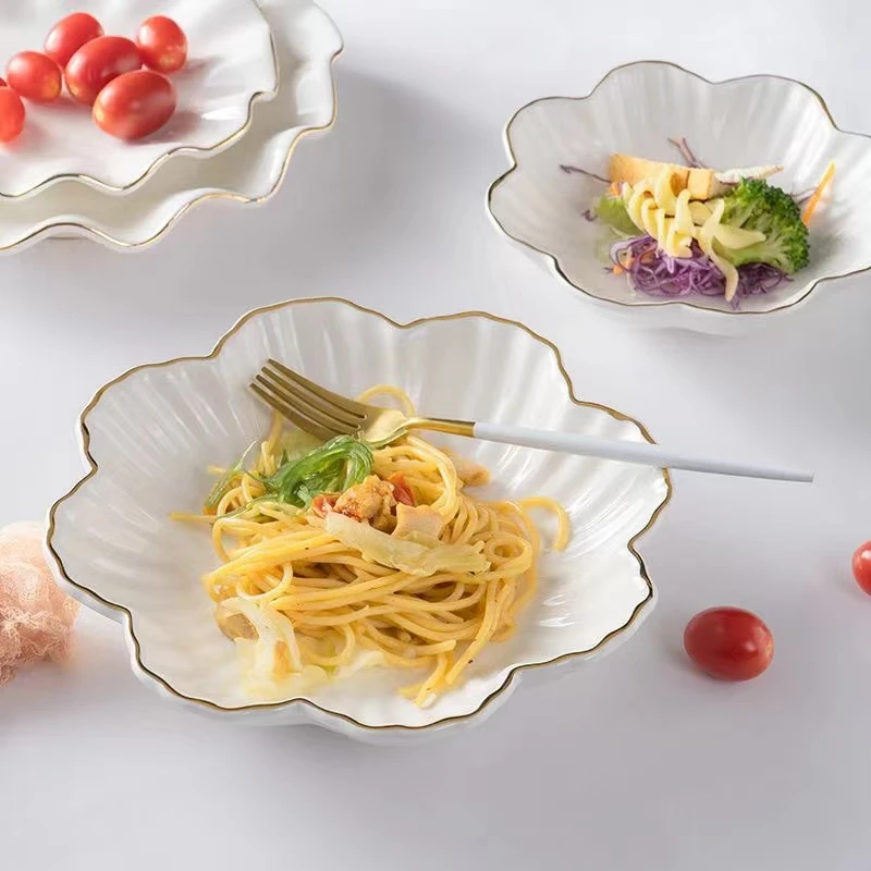 家用金边陶瓷盘子菜盘水果盘深盘子北欧个性网红饭盘碟沙拉盘餐盘