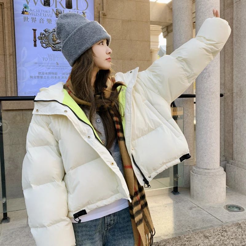 白色短款羽绒服女冬季2023新款韩版小个子加厚面包服白鸭绒外套