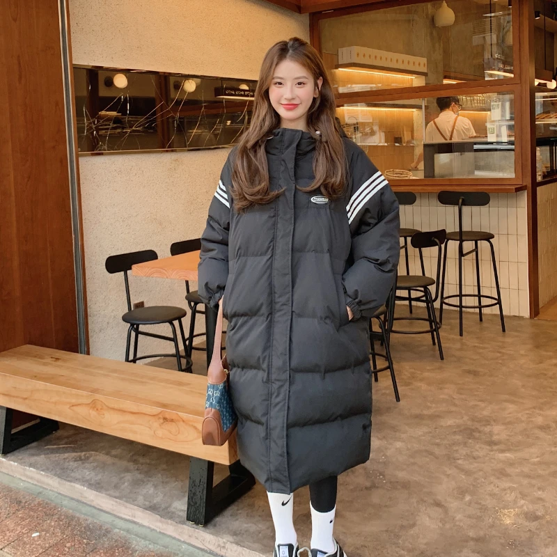 黑色学院风条纹加厚服外套女冬2023年新款中长款小个子韩系爆款潮