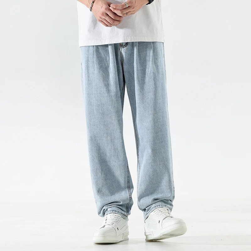 尾货清仓 新款浅蓝牛仔裤男夏季时尚潮牌宽松直筒高街休闲裤薄款