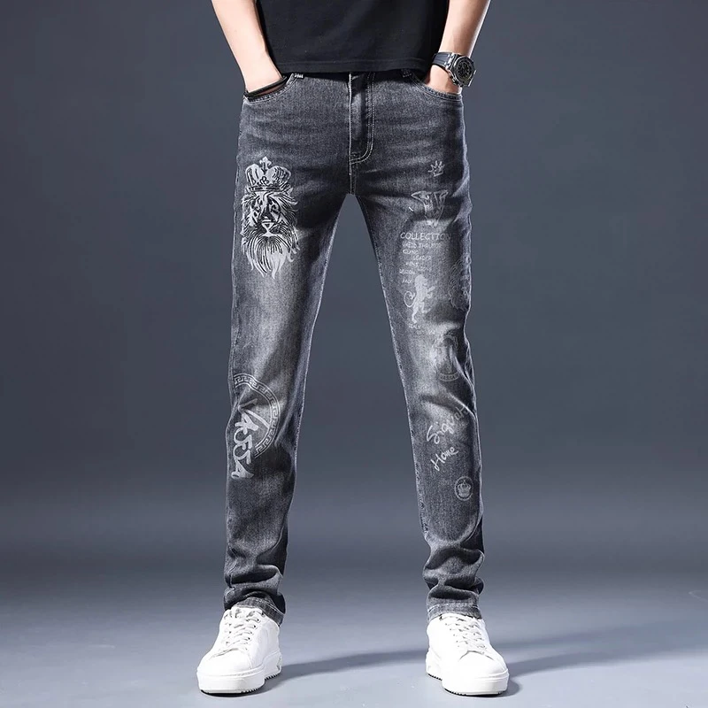 新款夏季薄款 轻奢烫钻高端牛仔裤男装欧洲站潮弹力小脚修身长裤