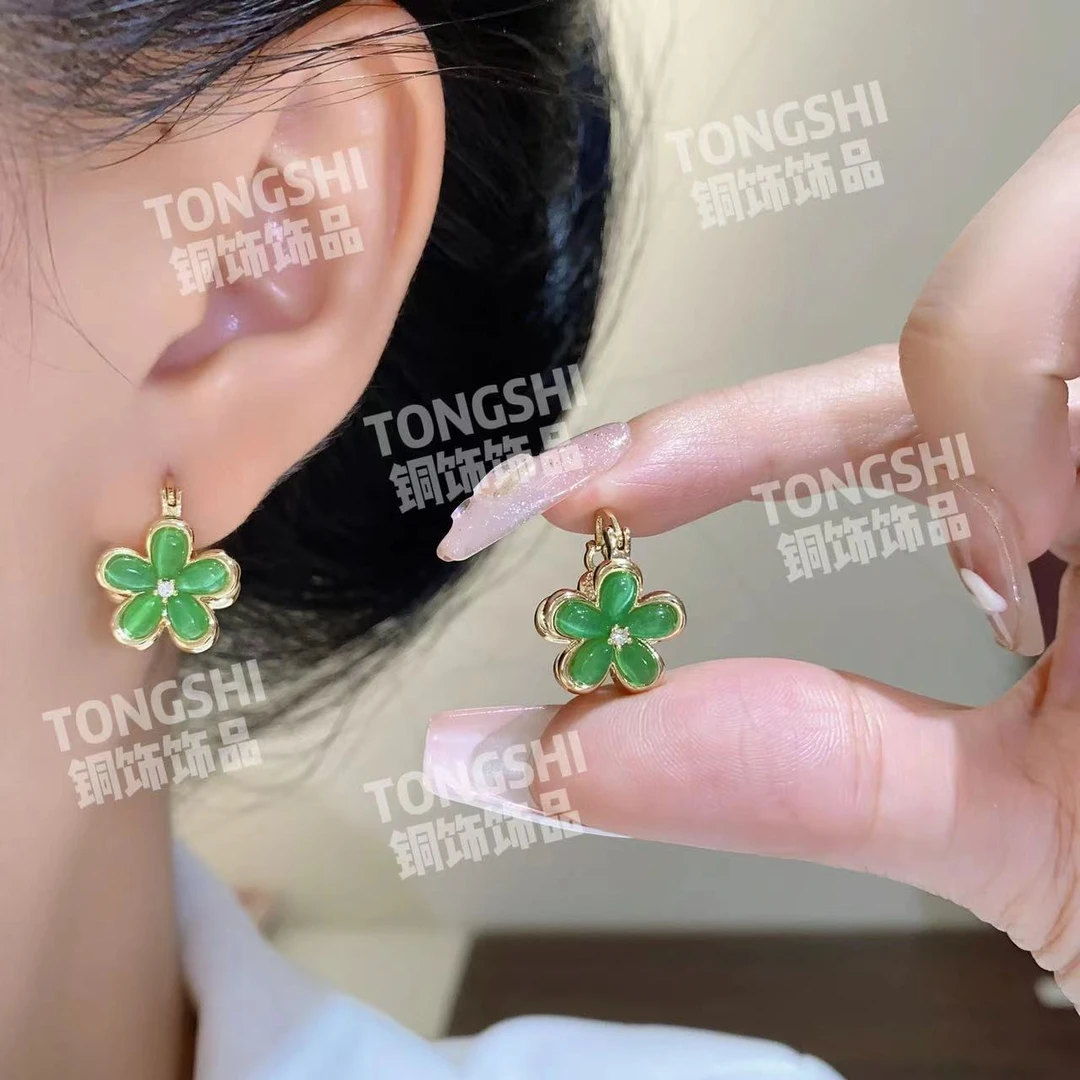 铜合金合成锆石耳饰 小清新轻奢双面耳扣气质甜美夏季时尚耳环