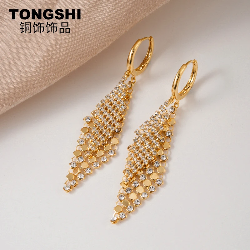 铜合金合成锆石耳饰 、菱形耳环女2024新款时尚百搭显脸瘦高级耳饰