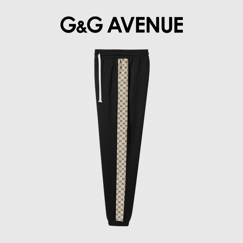 G&G AVENUE夏季轻奢条纹休闲裤潮流时尚弹力针织修身运动束脚长裤