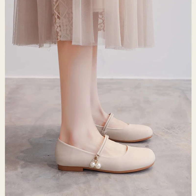 软底！珍珠单鞋2025春秋新款豆豆玛丽珍法式瓢鞋配旗袍真皮古风鞋