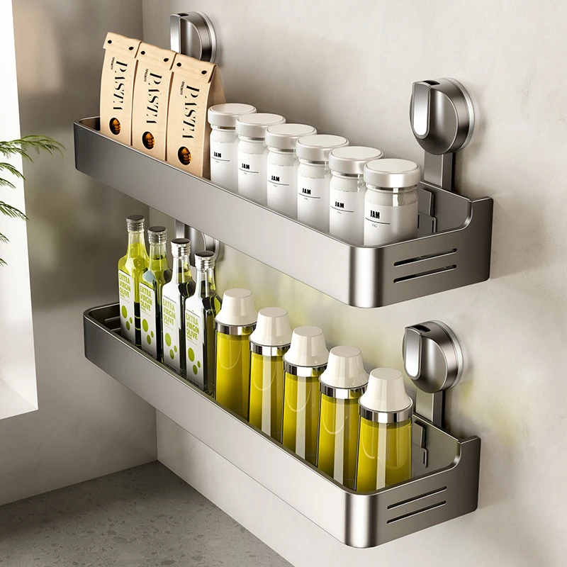吸盘置物架免打孔厨房调味料品罐收纳架子墙上壁挂式佐料调料架子