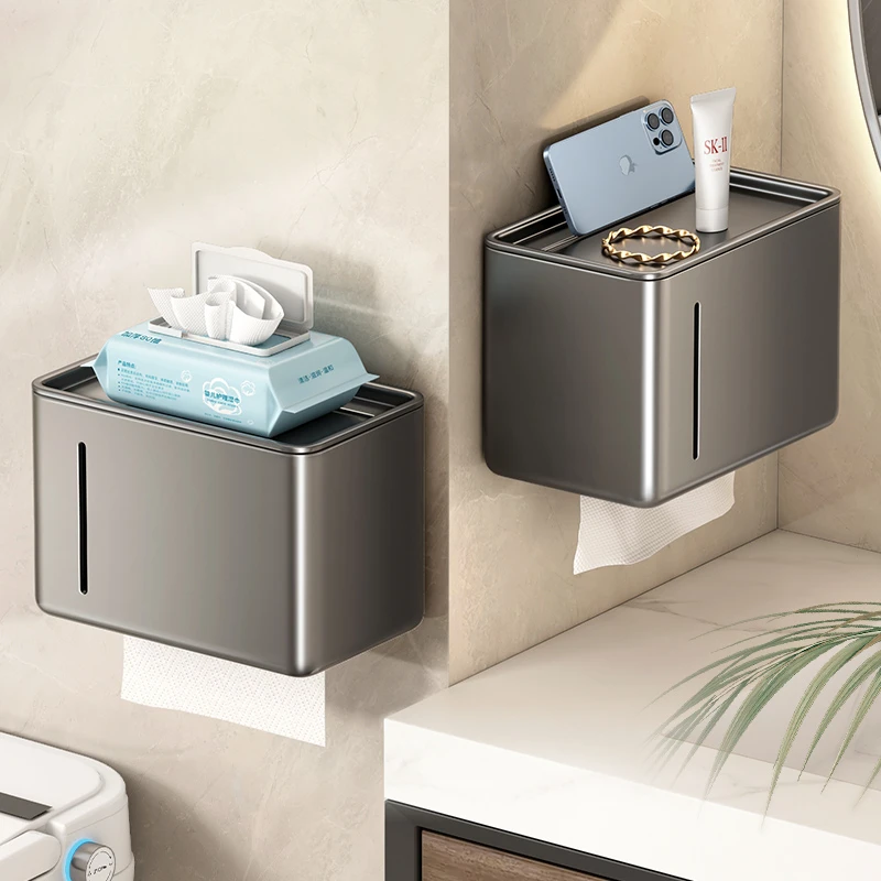 天地鱼卫生间纸巾盒厕所抽纸盒浴室免打孔卷纸架壁挂洗手间置物架