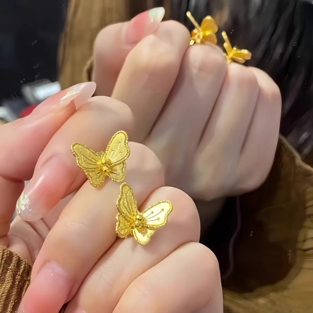 铜合金耳饰 花月佳期蝴蝶耳钉新中式优雅雾面蝴蝶精致耳环超仙