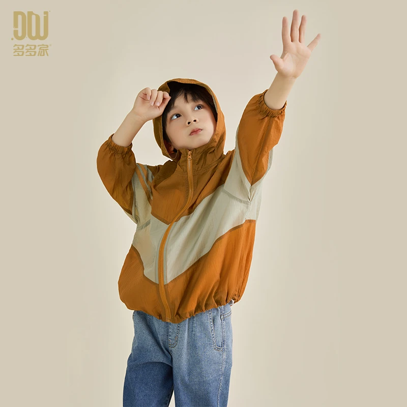 多多家6441 【面膜外套 透气】中大童撞色拼接轻薄外套防晒衣