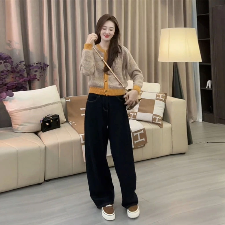 韩系通勤针织衫牛仔裤套装女2025春季新款宽松显瘦设计小众两件套
