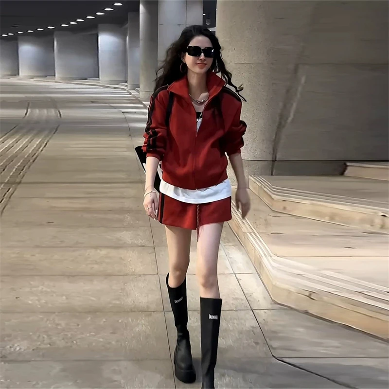 今年流行气质时尚套装女2025春季新款纯色卫衣高腰短裤一整套潮