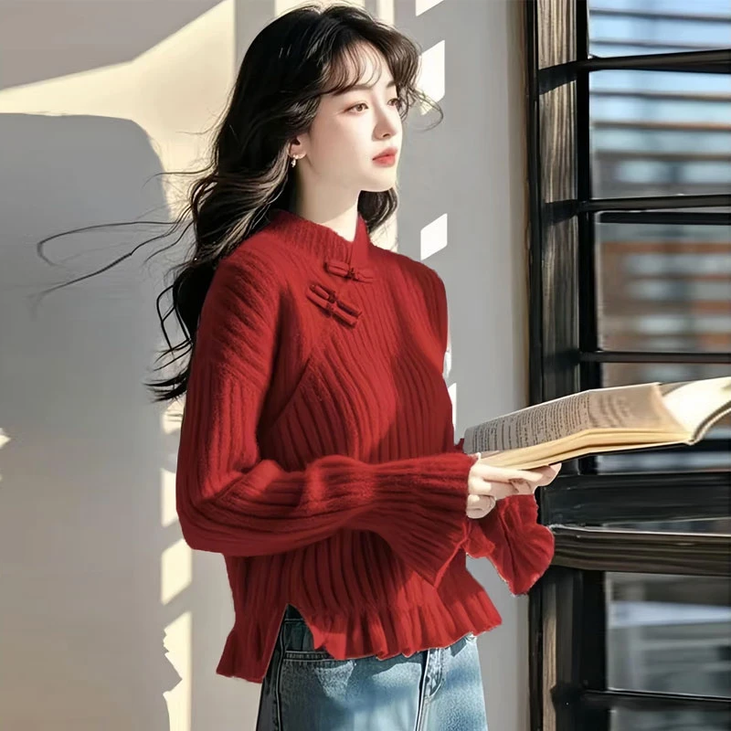 复古春季时尚针织衫2025年不规则轻奢显瘦女装压褶百搭显瘦上衣