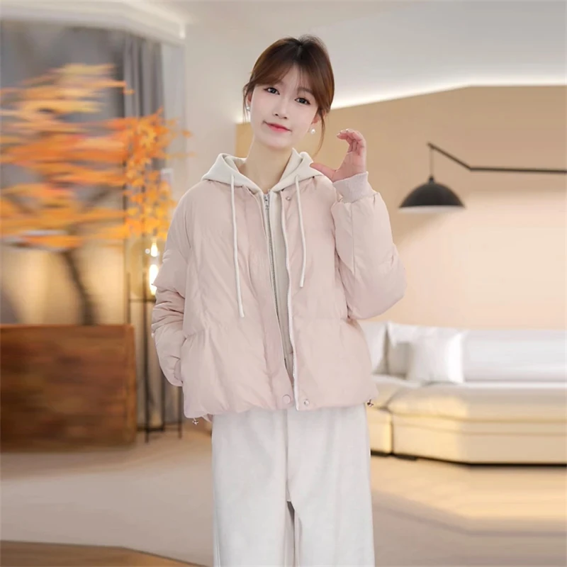 韩系甜美纯色休闲日常棉服女2025年冬季新款保暖高级感显瘦外套潮