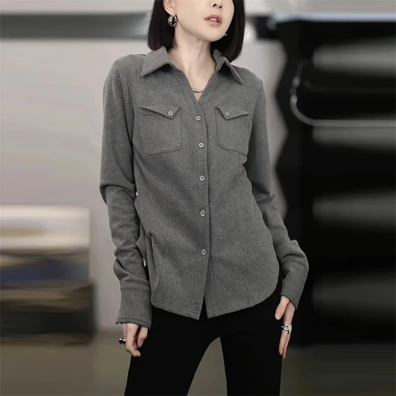 高级感轻奢纯色polo领T恤女2025春季新款休闲显瘦简约风韩系上衣