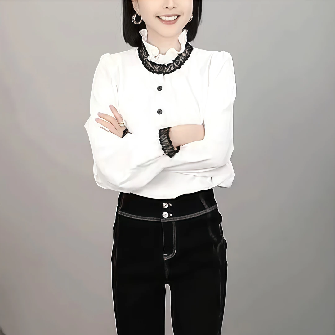 2025春季新款白色宽松显瘦长袖衬衫女韩系立领拼接设计衬衣上衣潮